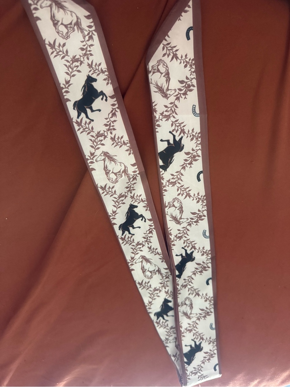 Equestrian-Print Decorative Scarf in Brown and Cream